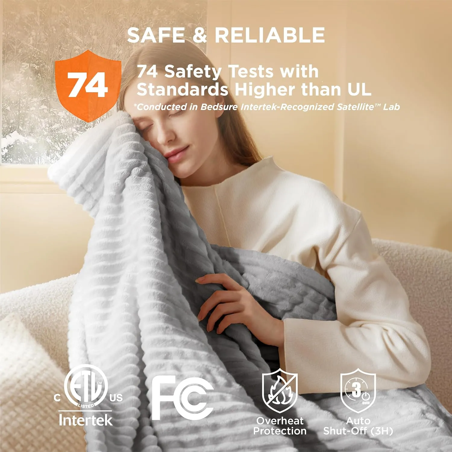 Bedsure Heated Blanket Electric Throw - Soft Ribbed Flannel Electric Blanket, Heating with 4 Time Settings, 6 Heat Settings, and 3 hrs Timer Auto Shut Off, Gift for Grandma (50x60 inches, Light Grey)