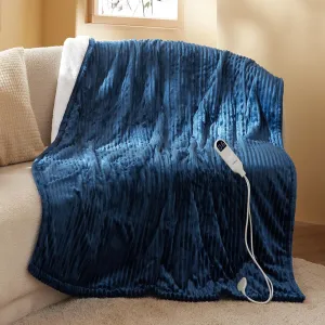 Bedsure Heated Blanket Electric Throw - Soft Ribbed Flannel Electric Blanket, Heating with 4 Time Settings, 6 Heat Settings, and 3 hrs Timer Auto Shut Off, Gift for Grandma (50x60 inches, Navy)