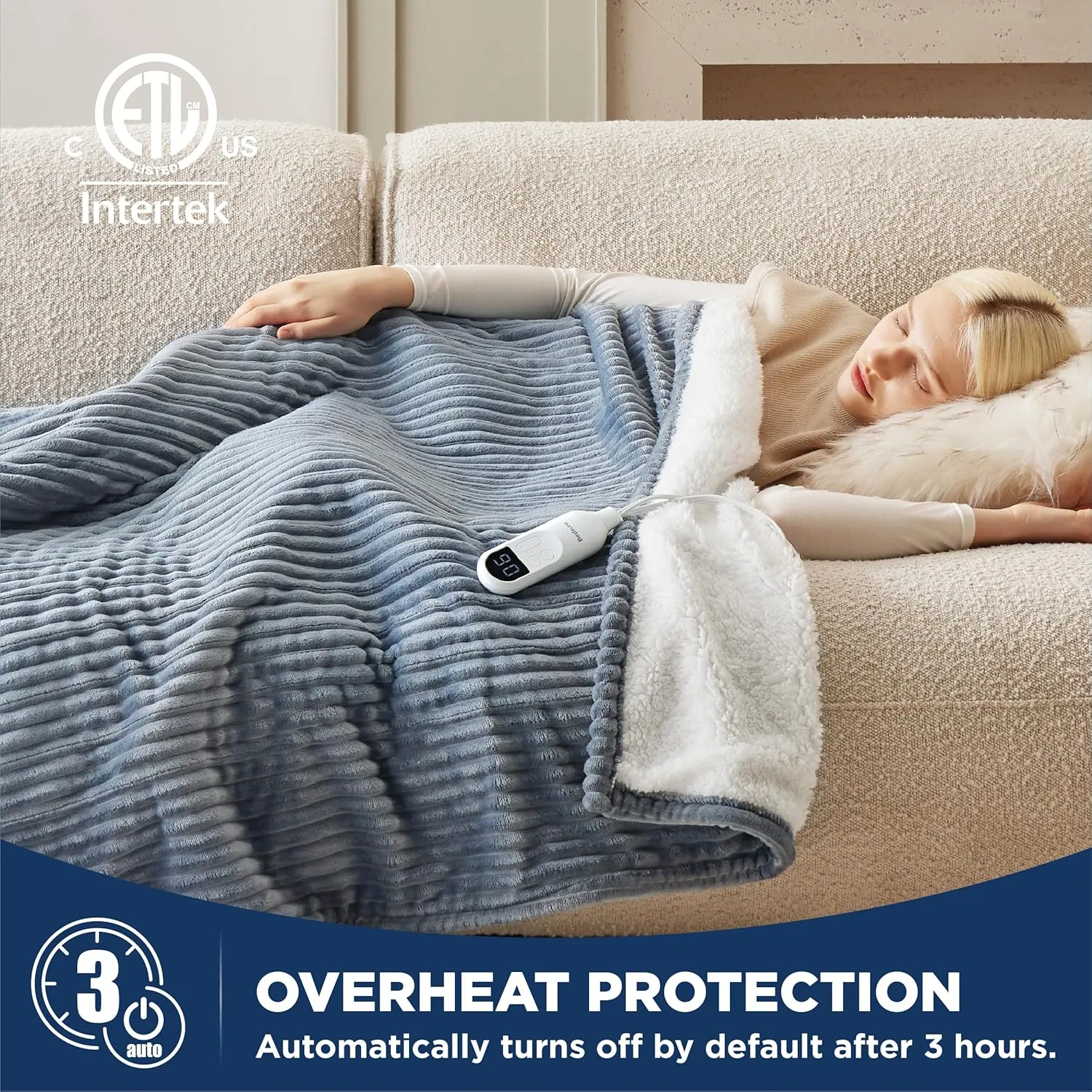 Bedsure Heated Blanket Electric Throw - Soft Ribbed Flannel GentleSoft Electric Blanket, Heating with 4 Time Settings, 6 Heat Levels, 3 hrs Timer Auto Shut Off, Gift for Grandma (50x60 inches, Grey)