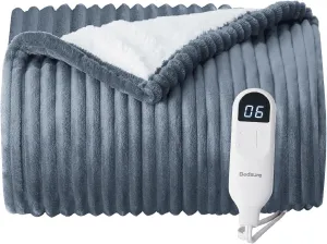 Bedsure Heated Blanket Electric Throw - Soft Ribbed Flannel GentleSoft Electric Blanket, Heating with 4 Time Settings, 6 Heat Levels, 3 hrs Timer Auto Shut Off, Gift for Grandma (50x60 inches, Grey)