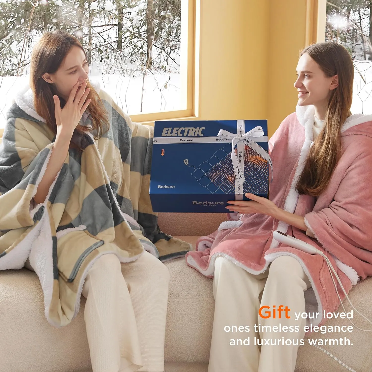 Bedsure Heated Blanket Wearable Shawl - Electric Wrap Poncho Blanket Hoodie for Adult, Birthday Gifts for Mom Women, Sherpa Heating Throw with 4 Time Settings & 6 Heat Settings, 50x64 inches, Grey
