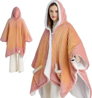 Bedsure Heated Blanket Wearable Shawl - Electric Wrap Poncho Blanket Hoodie for Adult, Winter Gifts for Mom Women Girlfriend, Warm Sherpa Heating Throw, Auto Shut Off, 50x64 inches, Pink