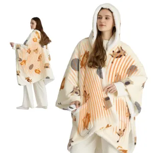 Bedsure Heated Blanket Wearable Shawl - Electric Wrap Poncho Blanket Hoodie for Adult, Winter Gifts for Mom Women Girlfriend, Warm Sherpa Heating Throw, Auto Shut Off, 50x64 inches, Printed Cat