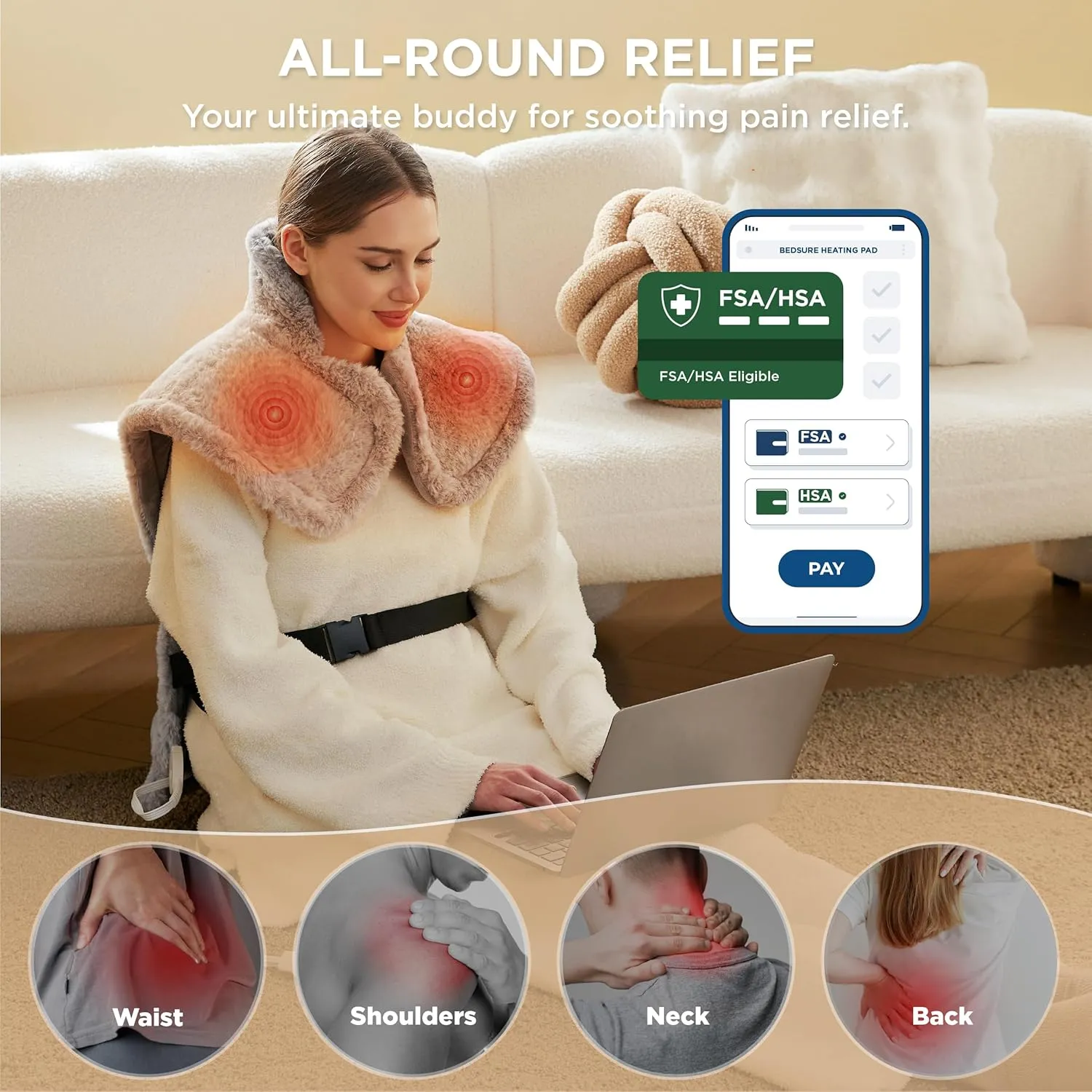 Bedsure Heating Pad for Back Pain Relief - Father's Day & Birthday Gifts for Women Men Moms, FSA HSA Eligible, Electric Heated Pad for Neck and Shoulders, ETL Certified, Extra Large 24"x33", Grey