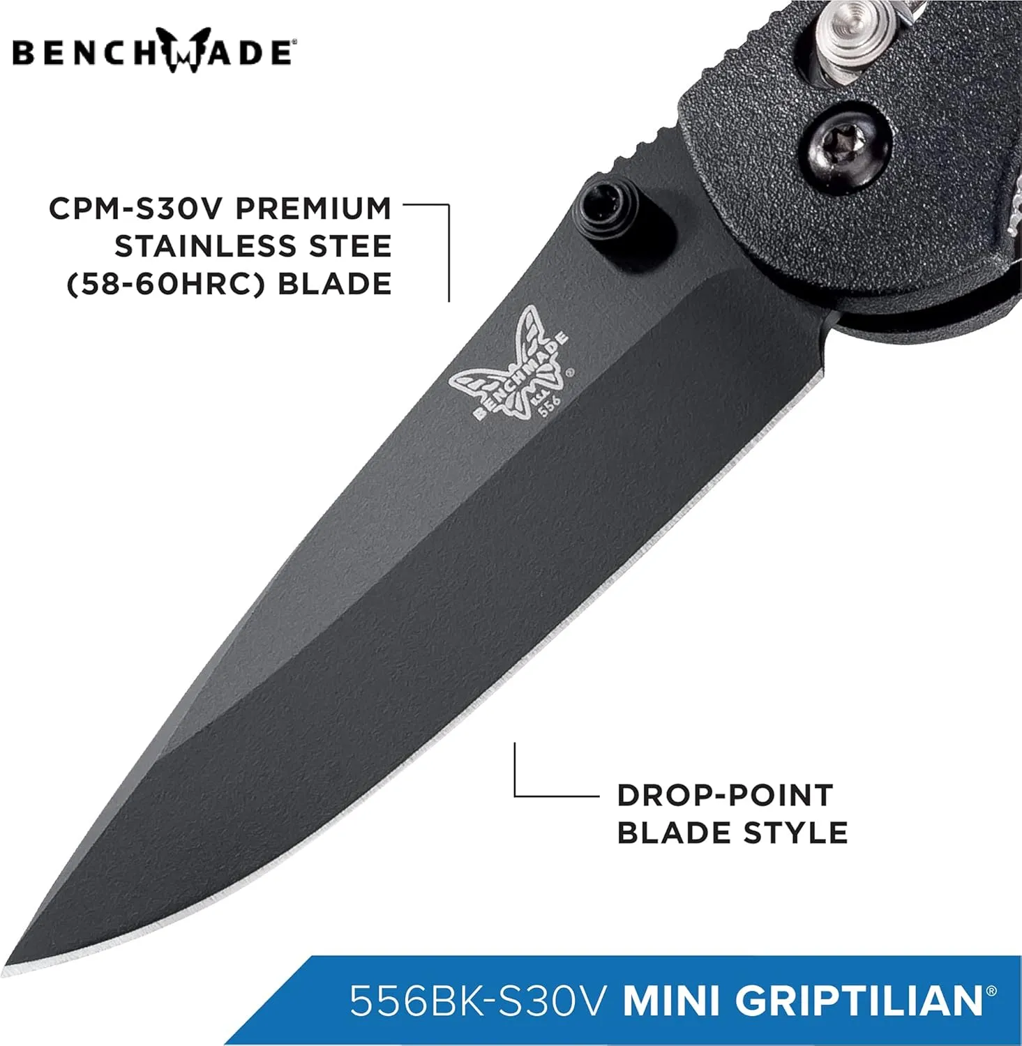 Benchmade - Mini Griptilian EDC Knife with CPM-S30V Steel, Drop-Point Blade, Made in the USA