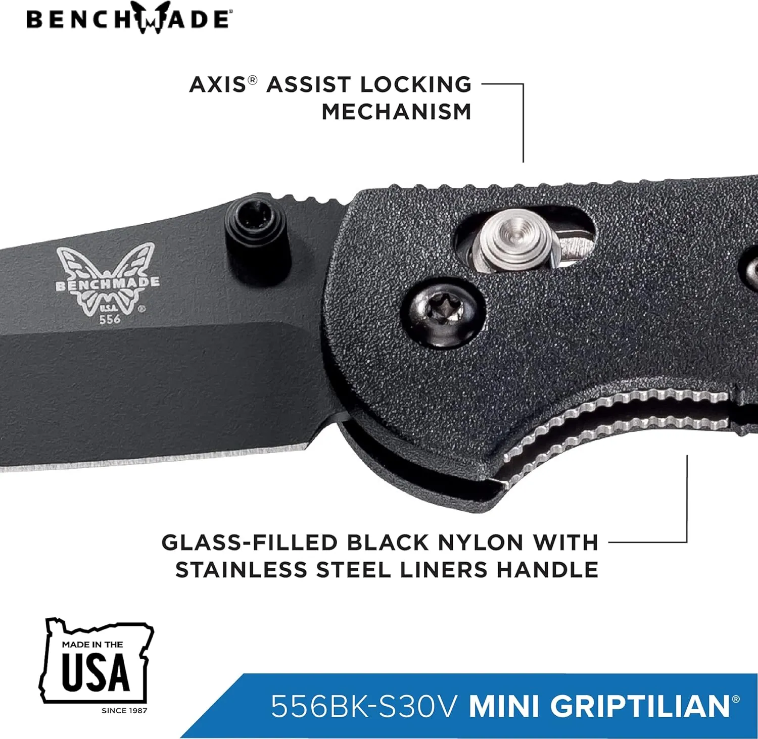 Benchmade - Mini Griptilian EDC Knife with CPM-S30V Steel, Drop-Point Blade, Made in the USA