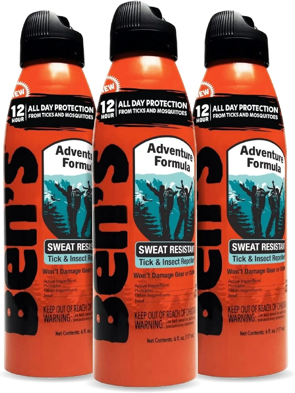 Ben's Adventure Formula - Tick & Mosquito Repellent for Up to 12 Hours of Protection - 20% Picaridin Bug Spray with EcoSpray Fine Mist Sprayer - Sweat-Resistant - 6 oz (3 Pack)