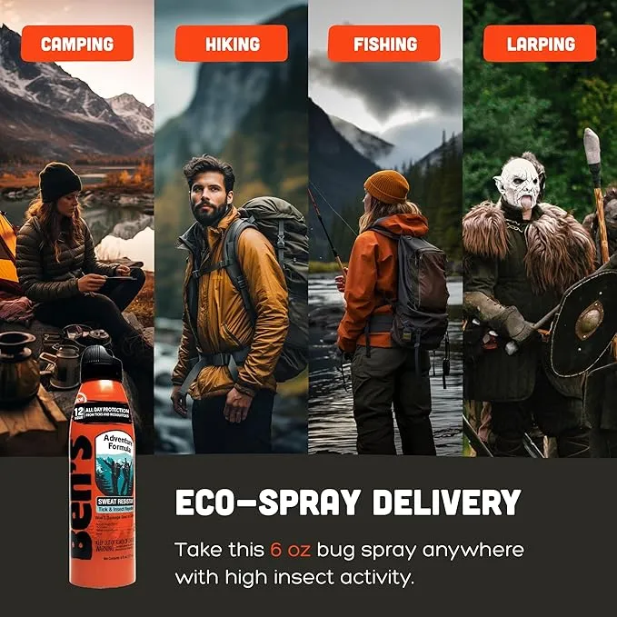 Ben's Adventure Formula - Tick & Mosquito Repellent for Up to 12 Hours of Protection - 20% Picaridin Bug Spray with EcoSpray Fine Mist Sprayer - Sweat-Resistant - 6 oz (3 Pack)