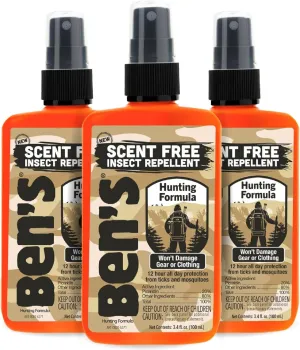 Ben's Hunting Formula - Tick & Mosquito Repellent for Up to 12 Hours of Protection - 20% Picaridin Bug Spray with Pump Spray - Sweat-Resistant - 3.4 oz (3 Pack)