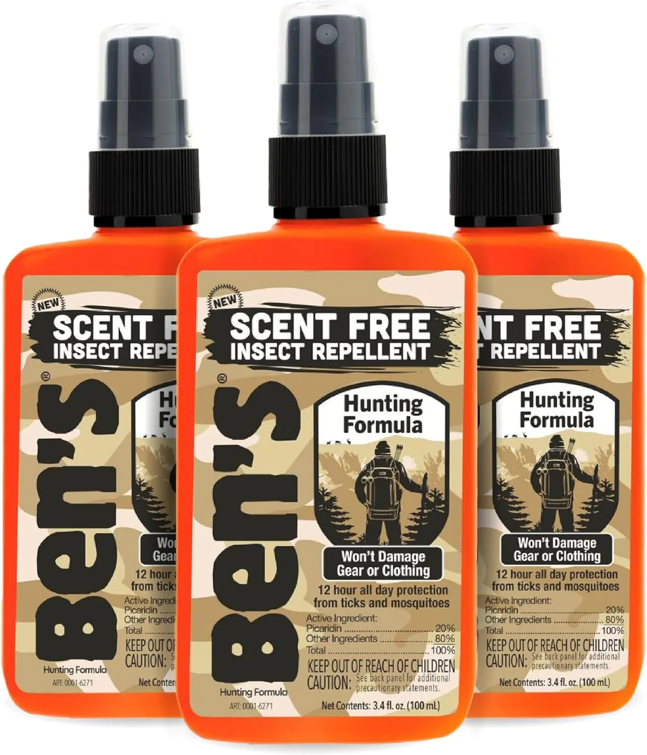 Ben's Hunting Formula - Tick & Mosquito Repellent for Up to 12 Hours of Protection - 20% Picaridin Bug Spray with Pump Spray - Sweat-Resistant - 3.4 oz (3 Pack)