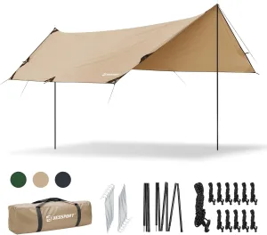 Bessport Camping Tarp 169.8FT With 2 Poles - Lightweight Car Awning Sunshade, Portable Multifunctional Backpacking, PU 3000mm Waterproof Rain Fly Hammock for Outdoor, Traveling, Hiking
