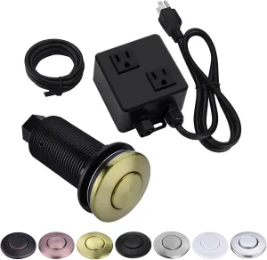 BESTILL Sink Top Garbage Disposal Air Switch Kit with Dual Outlet - UL Listed, Brushed Gold 3.6" Long Push Button with Brass Cover, Compatible with Disposer and Dishwasher