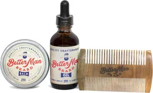 Better Man Beard Original Kit - 3-Piece Beard Grooming Kit with Moisturizing Balm, Conditioning Oil & Sandalwood Comb - KIT-ORG