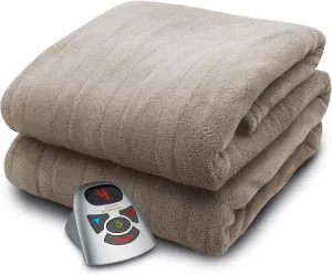 BIDDEFORD BLANKETS Micro Plush Electric Heated Blanket with Digital Controller, Twin, Taupe