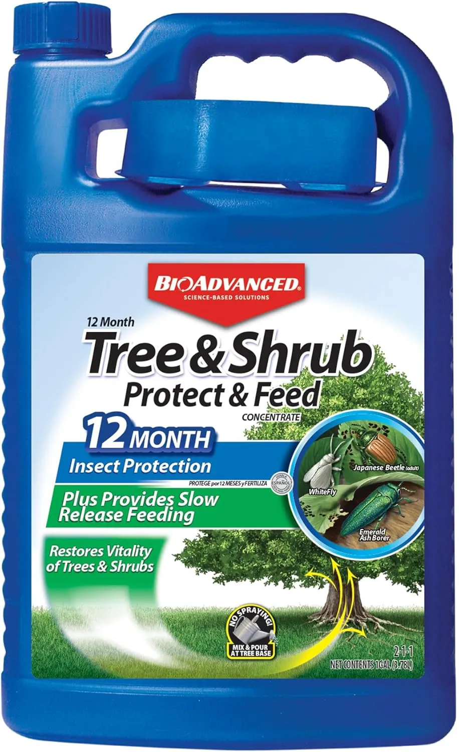 BioAdvanced 12 Month Tree and Shrub Protect and Feed, Concentrate, 1 Gal, Insect Killer and Fertilizer & Plant Food