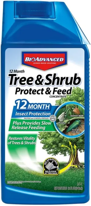 BioAdvanced 12 Month Tree and Shrub Protect and Feed, Concentrate, 32 Oz, Insect Killer and Fertilizer & Plant Food