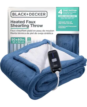 Black & Decker Navy Heated Faux Sherling Throw