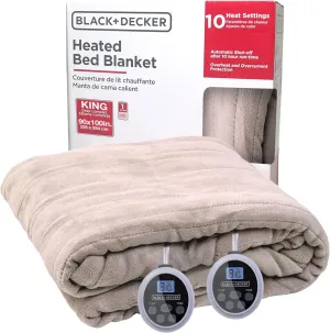 BLACK DECKER Heated Blanket Electric King, Micro Plush Electric Blanket, Heating Blanket with 10 Heating Levels, 10H Timer, Auto Shutoff, Dual Zone Heating, Fast Heating (90x100 inches, Cream)