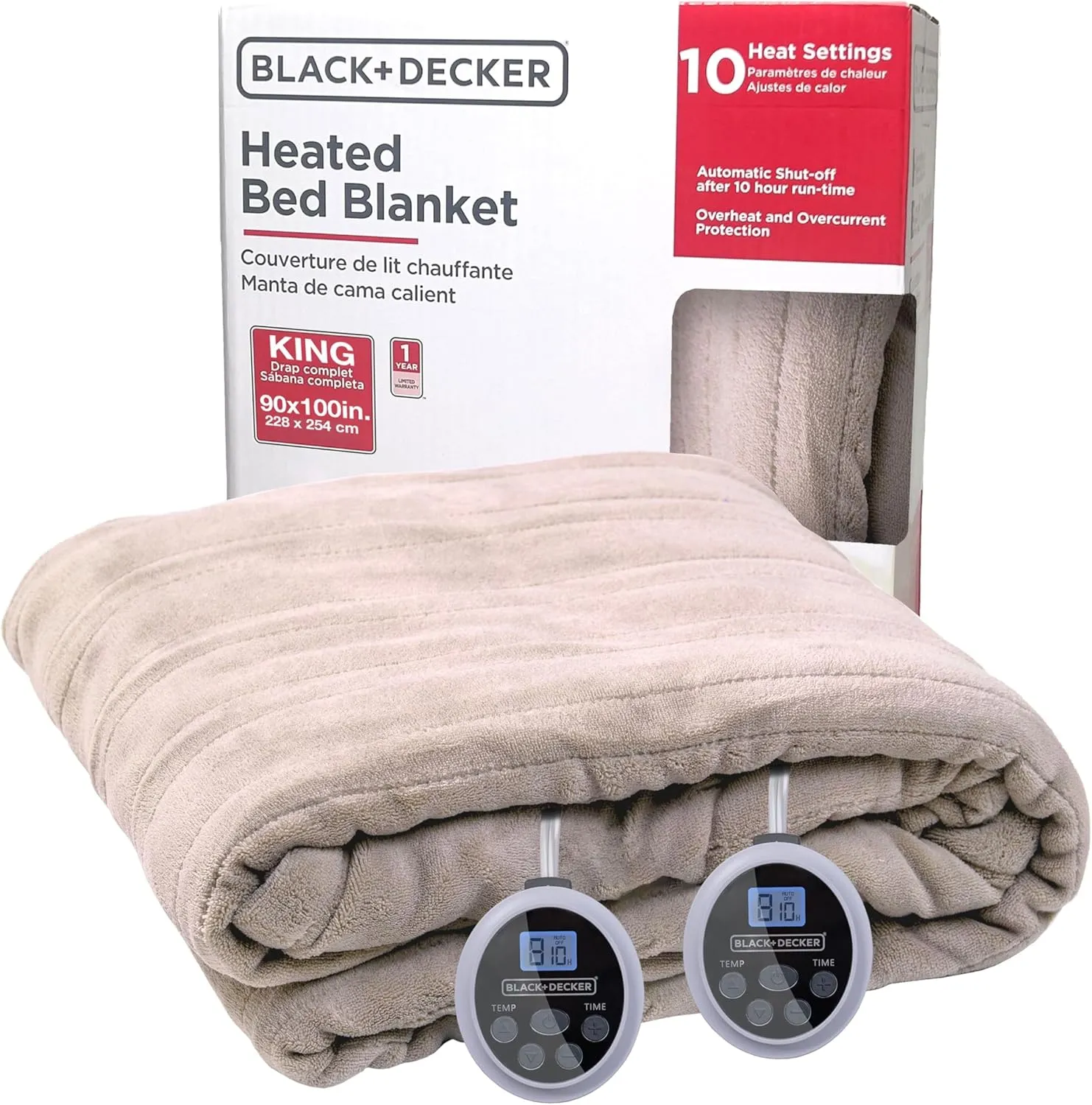 BLACK DECKER Heated Blanket Electric King, Micro Plush Electric Blanket, Heating Blanket with 10 Heating Levels, 10H Timer, Auto Shutoff, Dual Zone Heating, Fast Heating (90x100 inches, Cream)