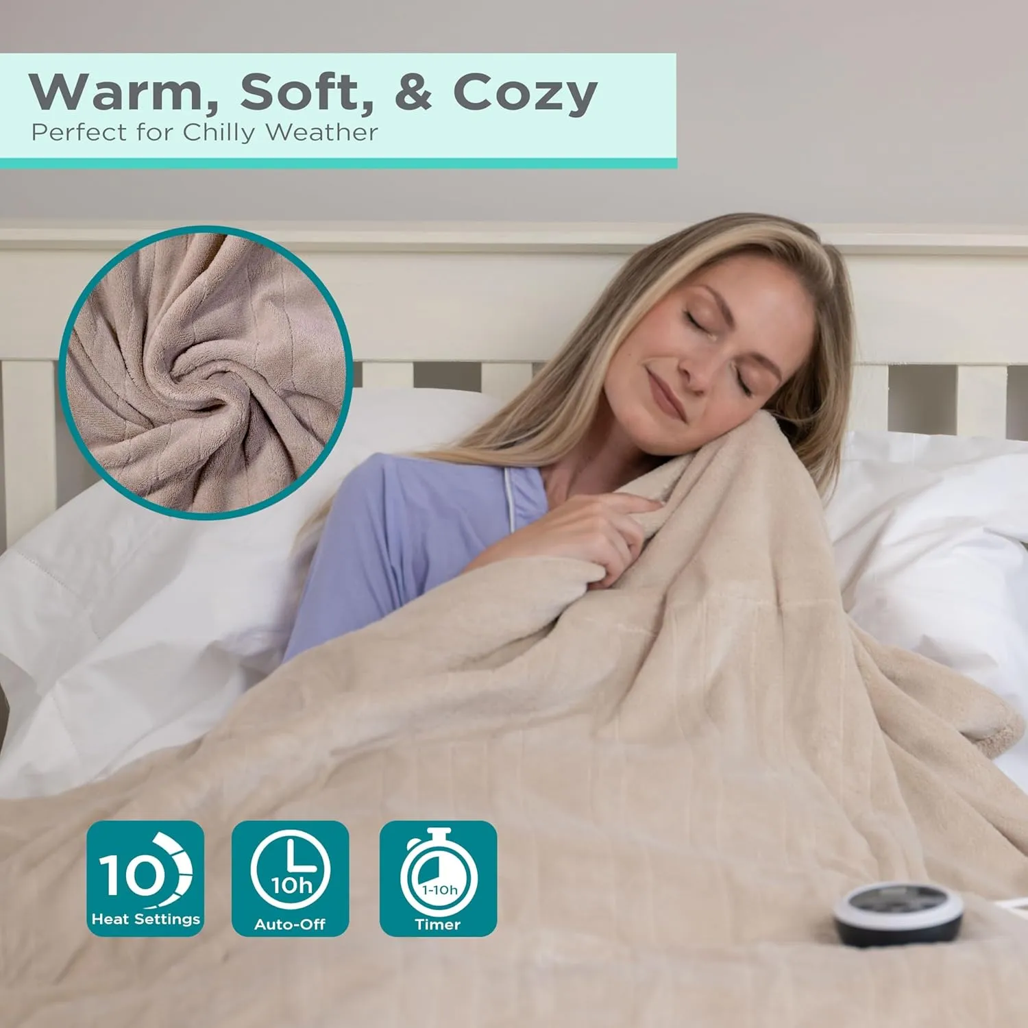 BLACK DECKER Heated Blanket Electric King, Micro Plush Electric Blanket, Heating Blanket with 10 Heating Levels, 10H Timer, Auto Shutoff, Dual Zone Heating, Fast Heating (90x100 inches, Cream)