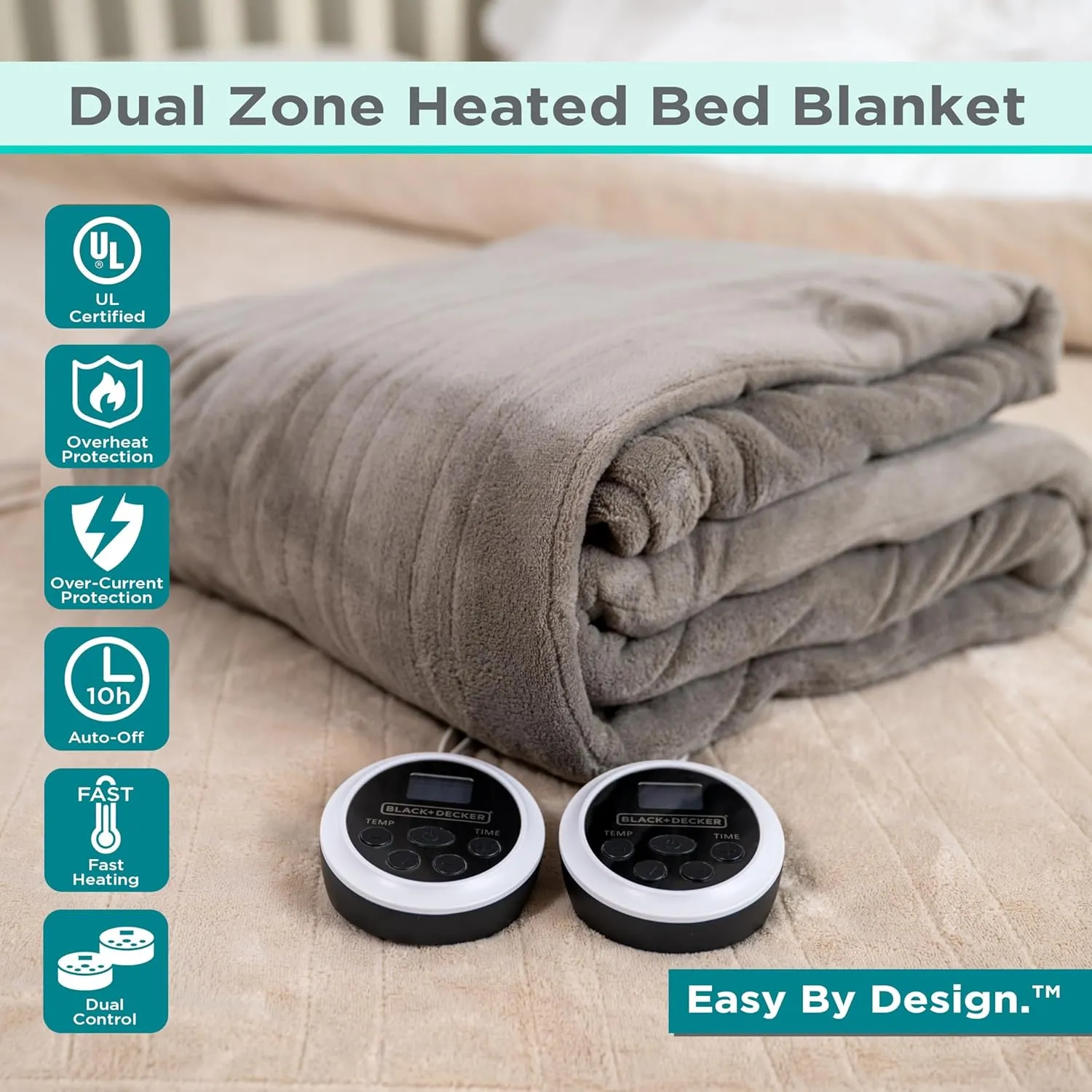 BLACK DECKER Heated Blanket Electric King, Micro Plush Electric Blanket, Heating Blanket with 10 Heating Levels, 10H Timer, Auto Shutoff, Dual Zone Heating, Fast Heating (90x100 inches, Cream)