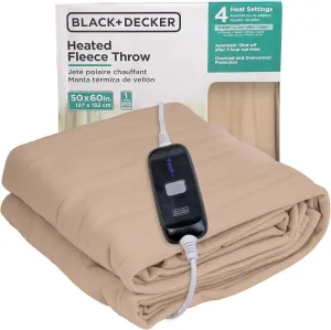 BLACK DECKER Heated Blanket Electric Throw, Fleece Electric Blanket, Heating Blanket with 4 Heating Levels, 3H Timer, Auto Shutoff, Fast Heating (50x60 inches, Mushroom)