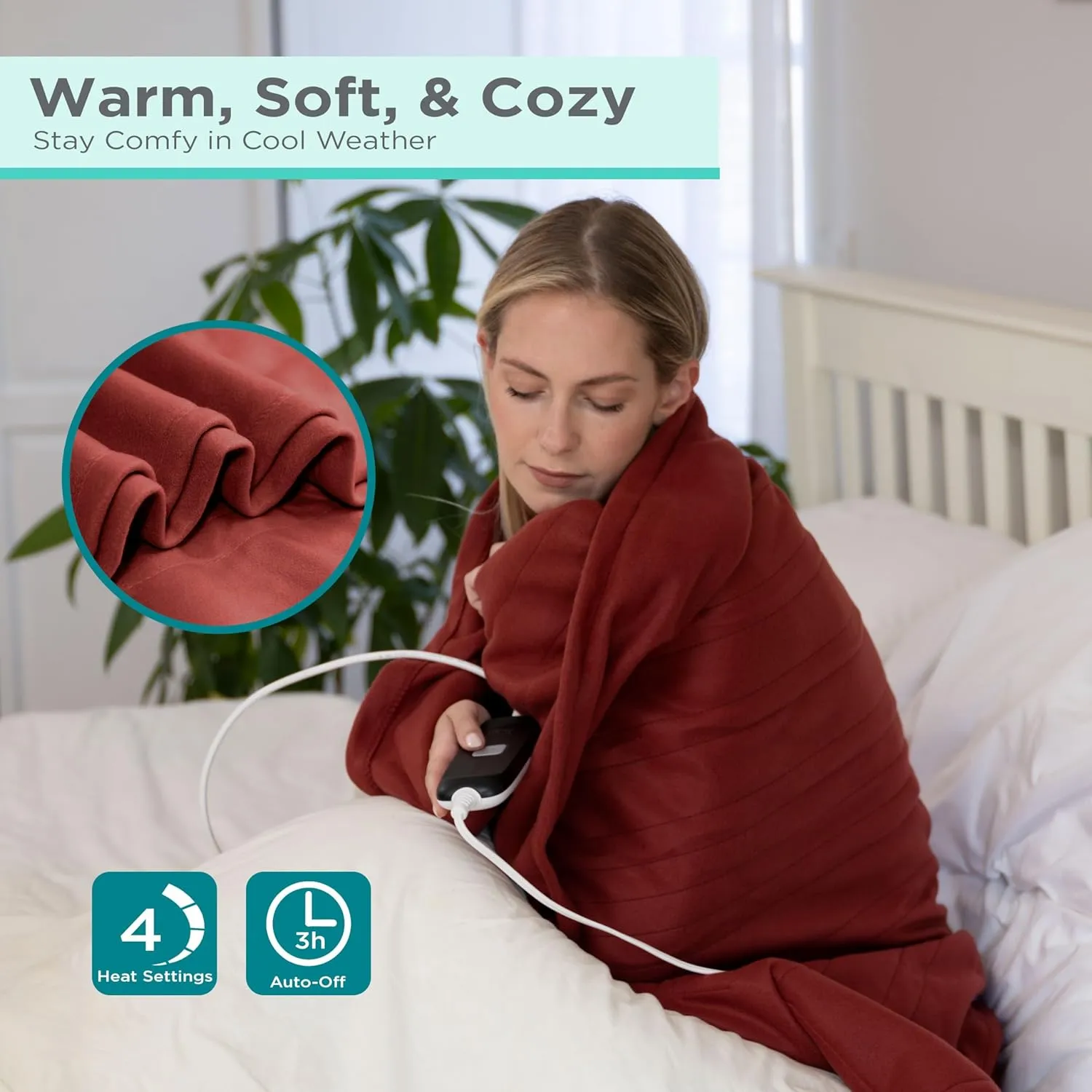 BLACK DECKER Heated Blanket Electric Throw, Fleece Electric Blanket, Heating Blanket with 4 Heating Levels, 3H Timer, Auto Shutoff, Fast Heating (50x60 inches, Mushroom)