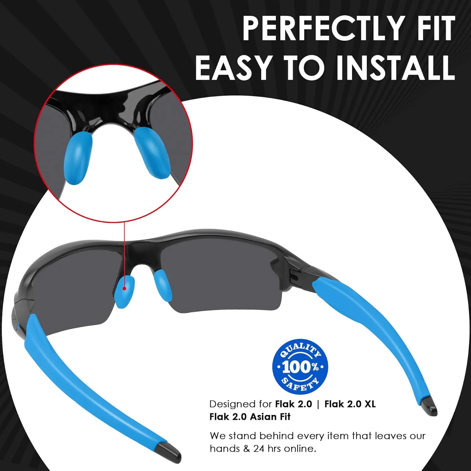 BLAZERBUCK Sock Kits Earsocks & Nosepieces for Oakley Flak 2.0 OO9295/Flak 2.0 XL OO9188/Flak 2.0 Asian Fit OO9271 Sunglasses - Black   Light Blue