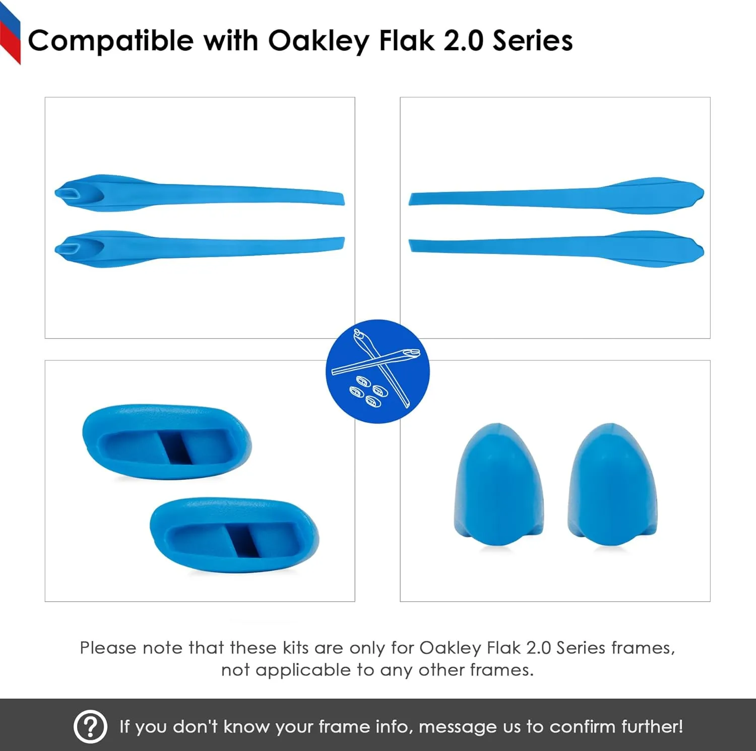 BLAZERBUCK Sock Kits Earsocks & Nosepieces for Oakley Flak 2.0 OO9295/Flak 2.0 XL OO9188/Flak 2.0 Asian Fit OO9271 Sunglasses - Black   Light Blue