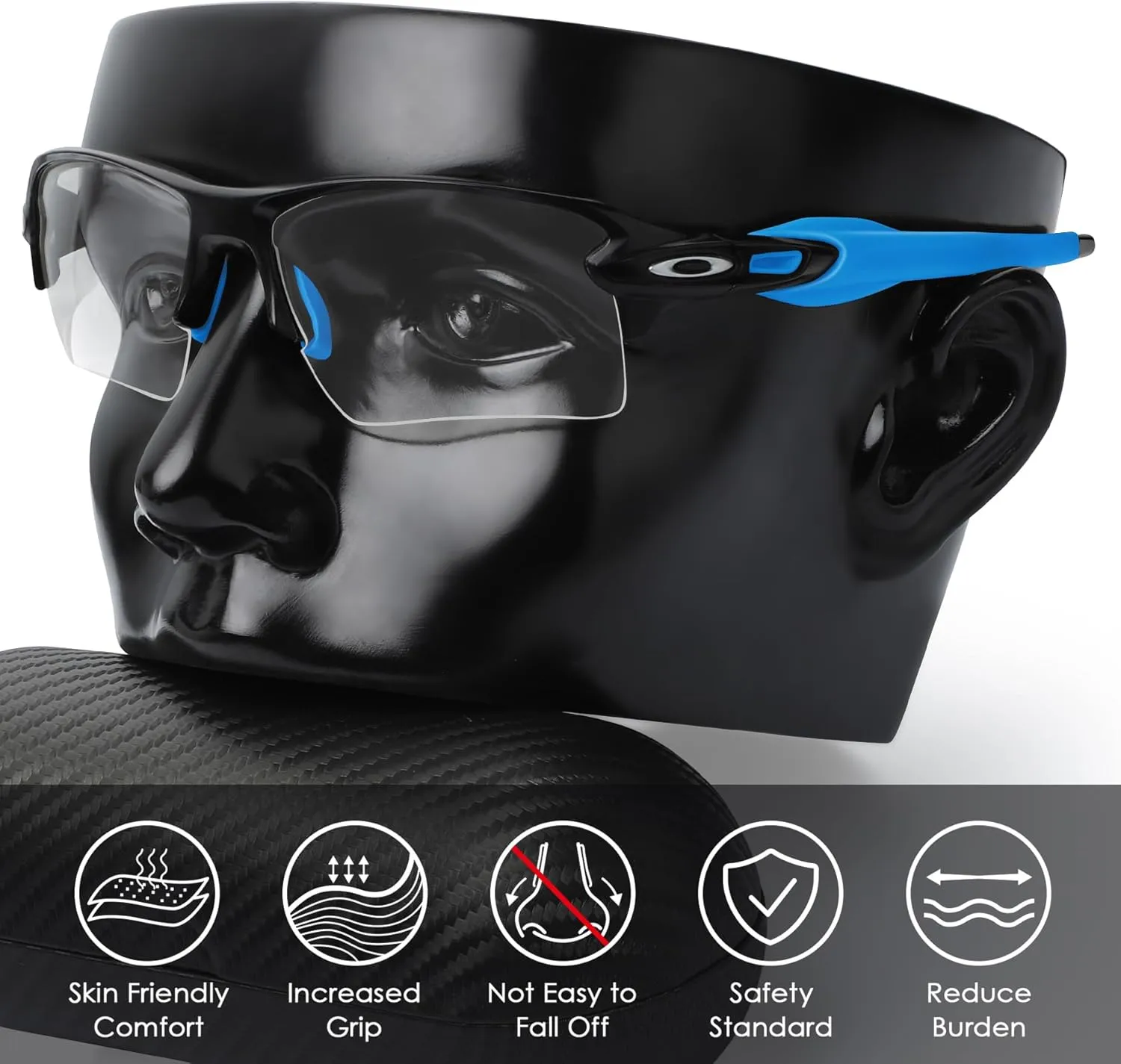 BLAZERBUCK Sock Kits Earsocks & Nosepieces for Oakley Flak 2.0 OO9295/Flak 2.0 XL OO9188/Flak 2.0 Asian Fit OO9271 Sunglasses - Black   Light Blue