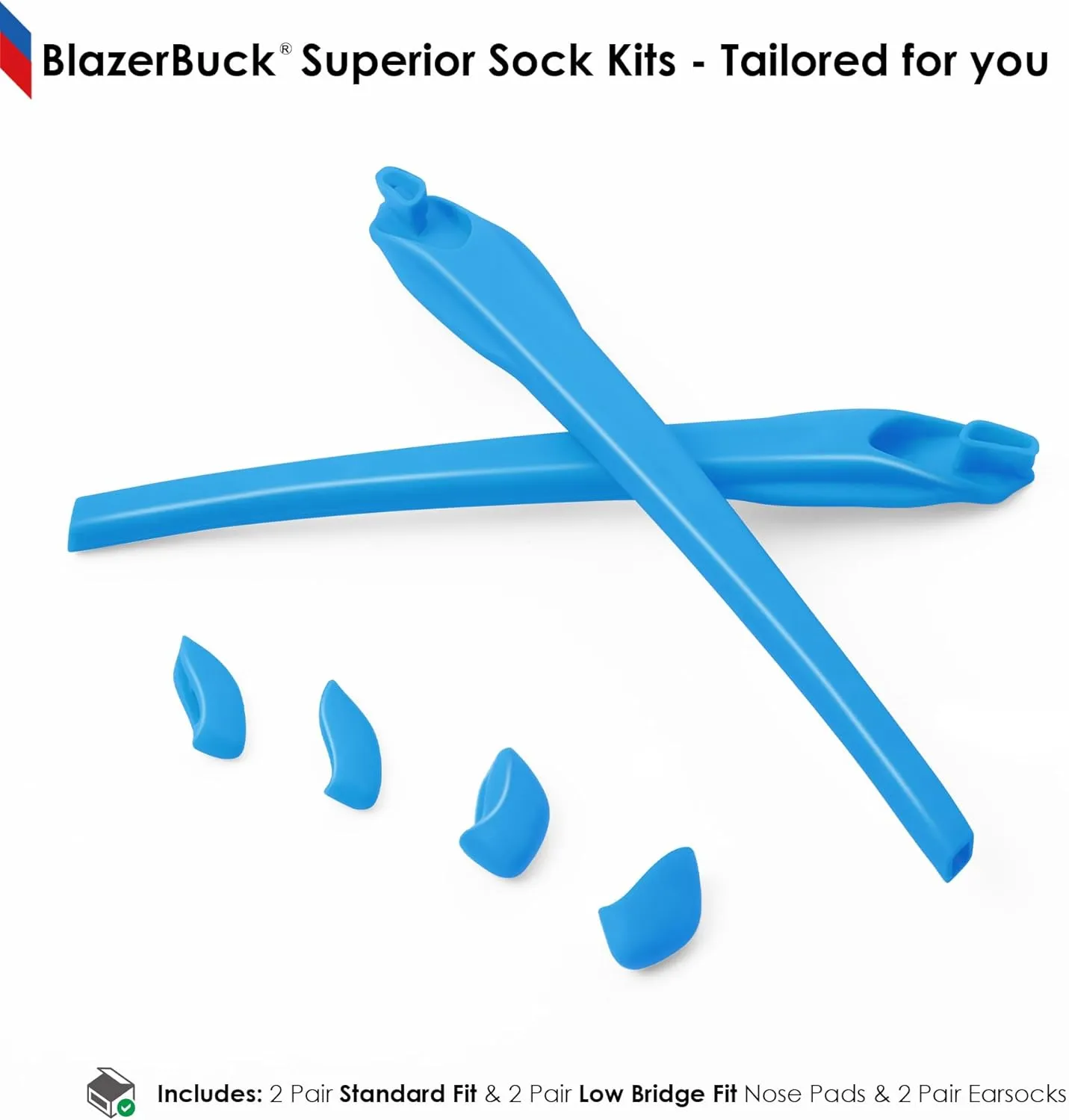 BLAZERBUCK Sock Kits Earsocks & Nosepieces for Oakley Flak 2.0 OO9295/Flak 2.0 XL OO9188/Flak 2.0 Asian Fit OO9271 Sunglasses - Black   Light Blue