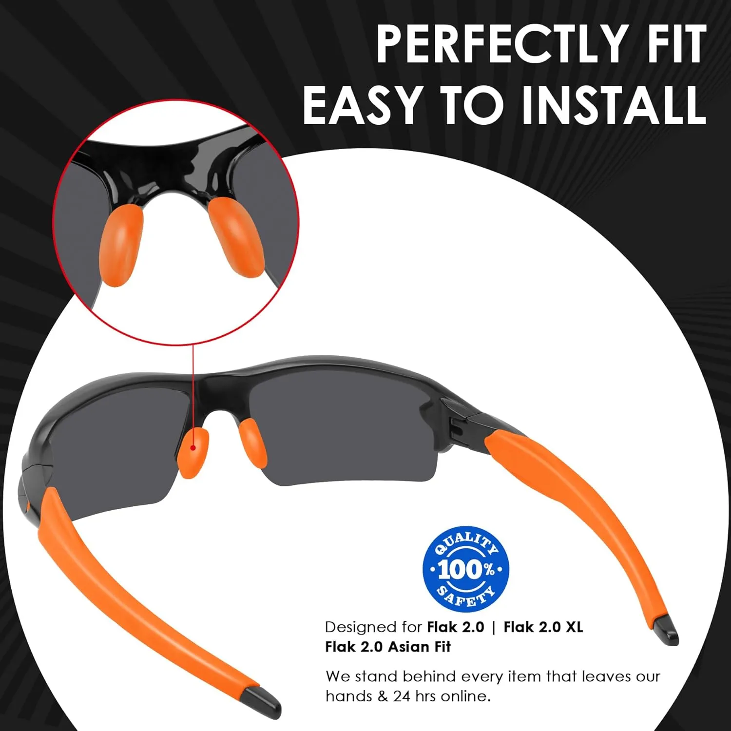 BLAZERBUCK Sock Kits Earsocks & Nosepieces for Oakley Flak 2.0 OO9295/Flak 2.0 XL OO9188/Flak 2.0 Asian Fit OO9271 Sunglasses - Black   Orange