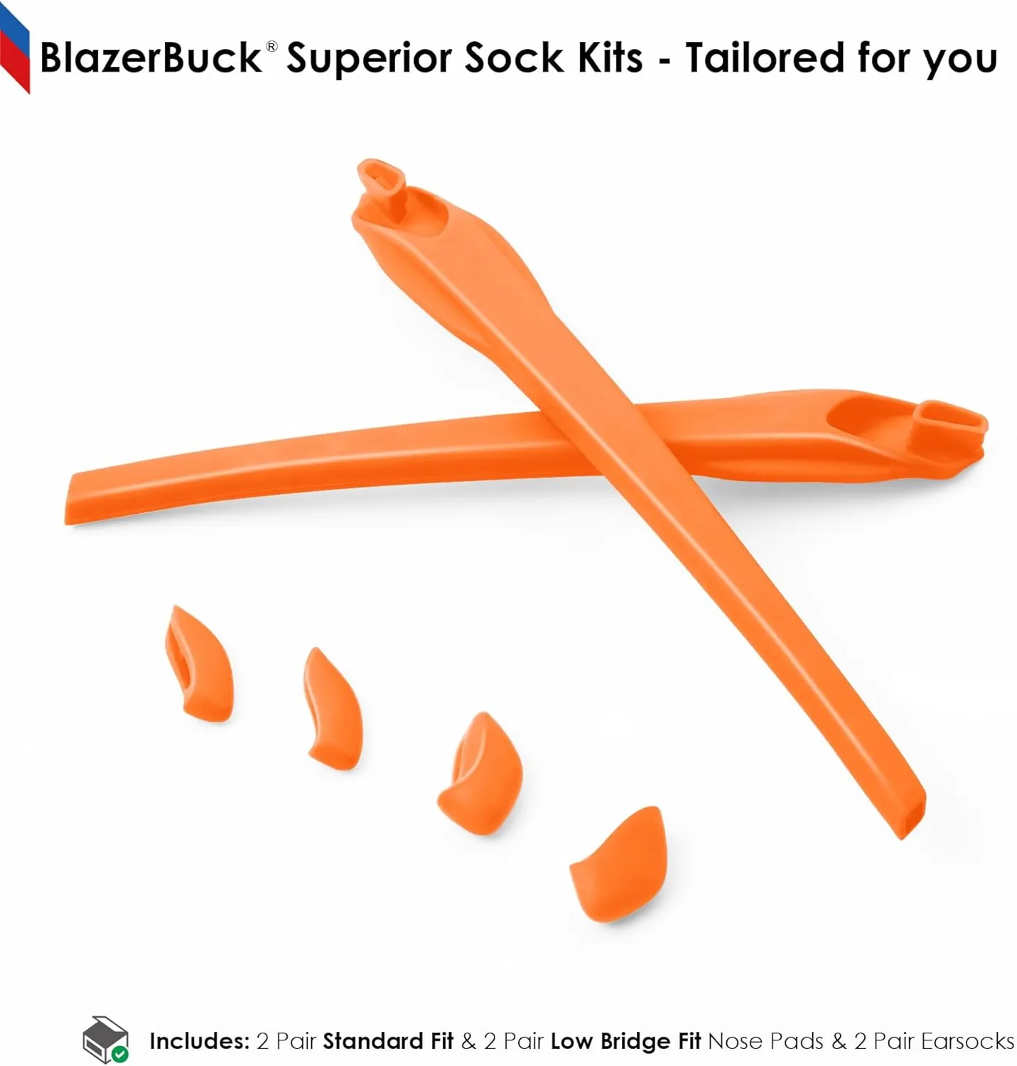 BLAZERBUCK Sock Kits Earsocks & Nosepieces for Oakley Flak 2.0 OO9295/Flak 2.0 XL OO9188/Flak 2.0 Asian Fit OO9271 Sunglasses - Black   Orange