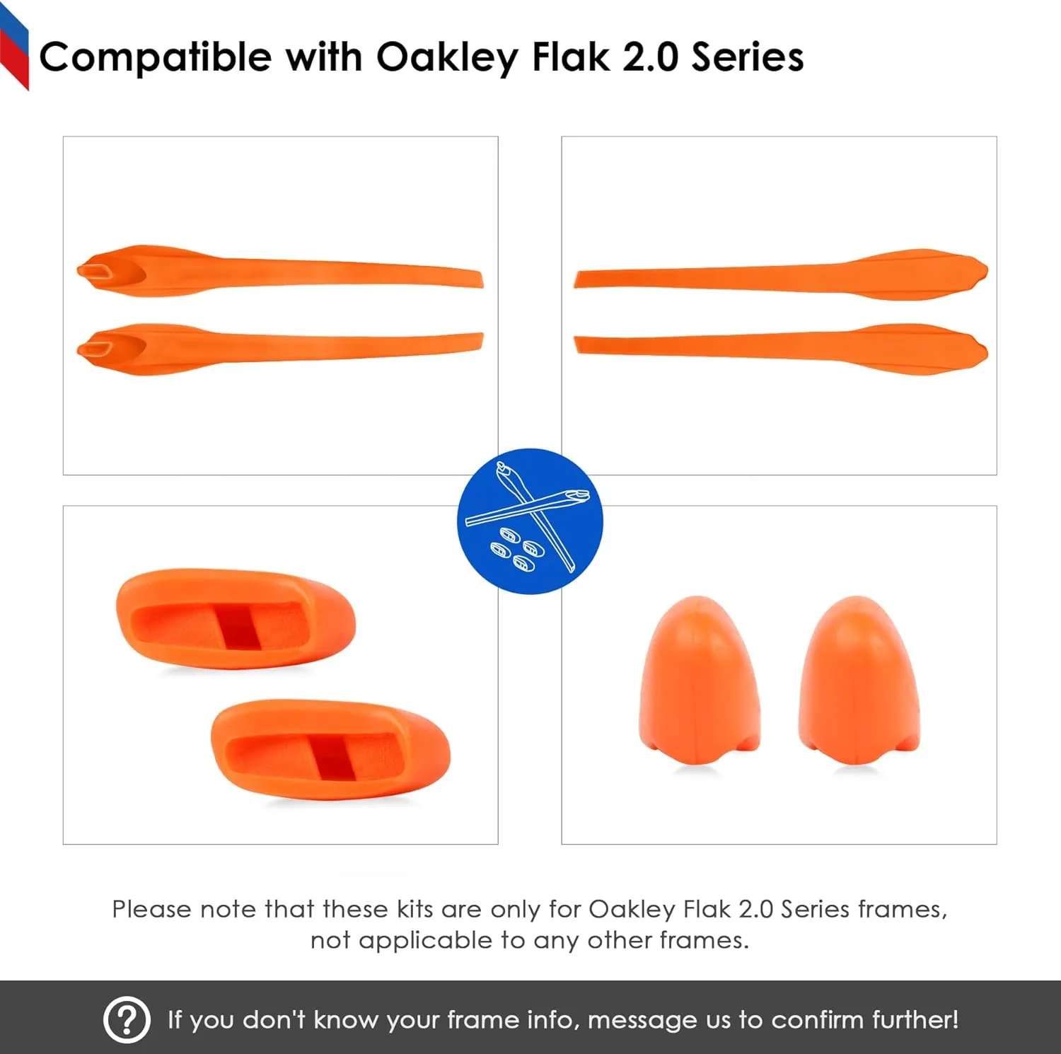BLAZERBUCK Sock Kits Earsocks & Nosepieces for Oakley Flak 2.0 OO9295/Flak 2.0 XL OO9188/Flak 2.0 Asian Fit OO9271 Sunglasses - Black   Orange