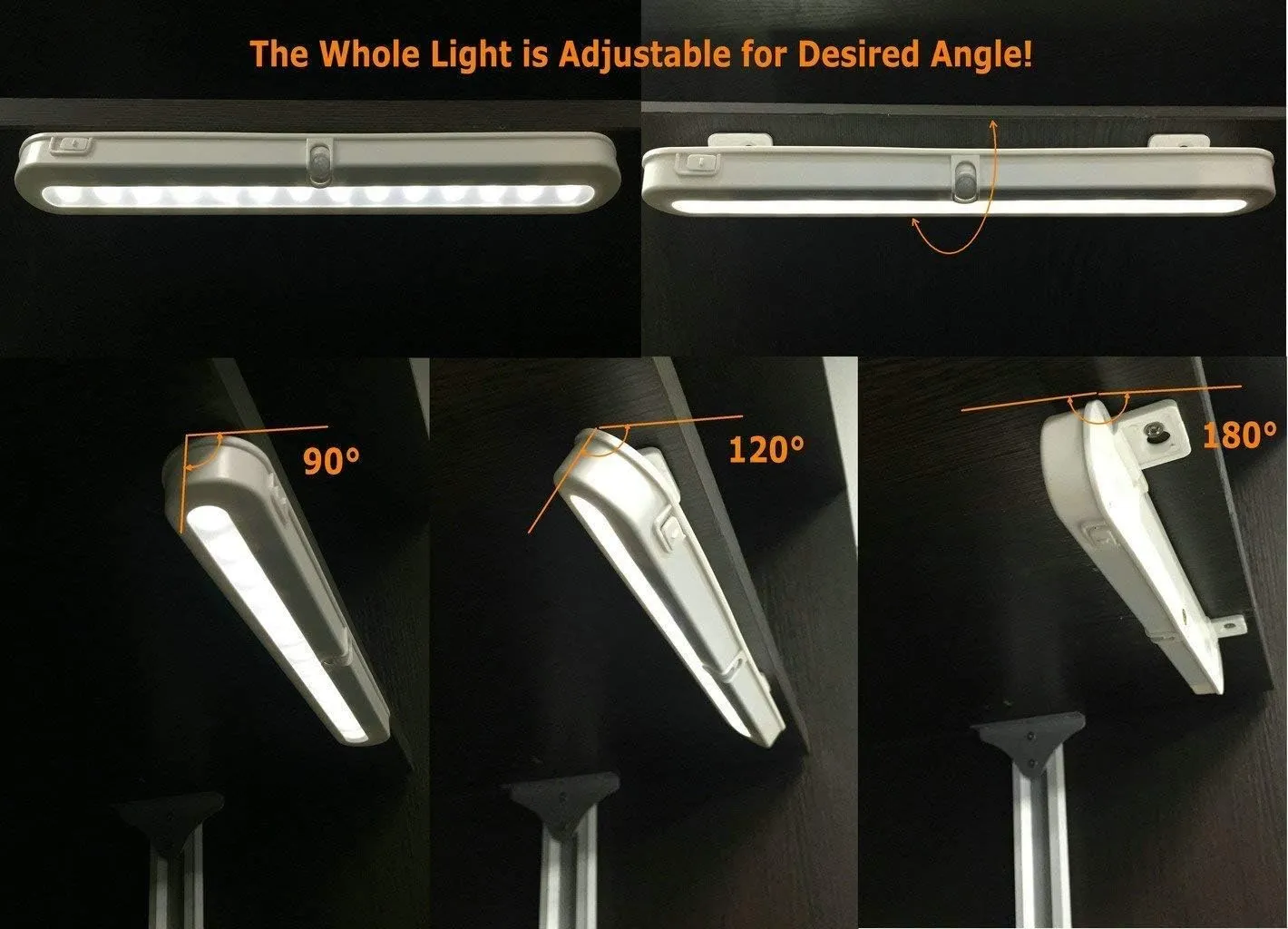 BLS T01LB LED Closet Light Super Bright 20 LED Under Cabinet Lighting Battery Powered / DC Input Wireless Motion Sensing Light, Auto On Off Switch, Motion & Light Sensor, Light Beam Adjustable