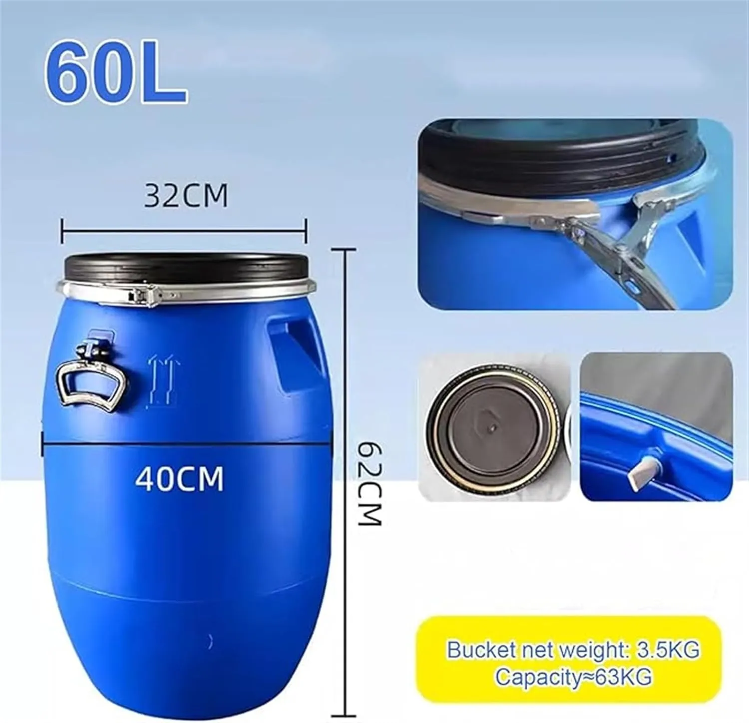 Blue 30L/50L/60L/100L/120L/160L/200L Outdoor Water Tank,Thick Plastic Water Storage Container Portable Water Container Home Storage Bucket Camping Water Storage