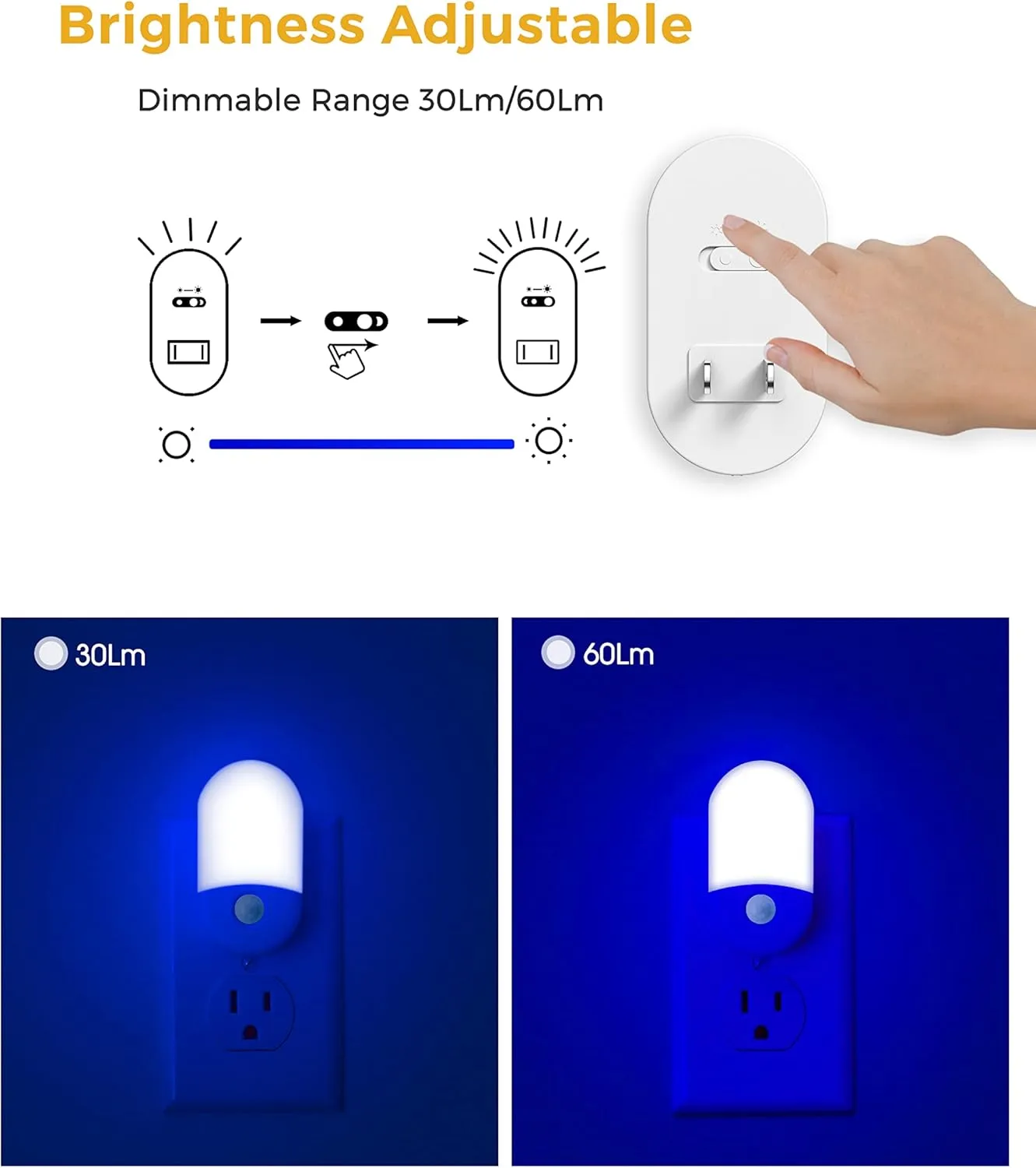 Blue Night Light Plug in, LOHAS Motion Sensor Blue LED Night Lights Plug Into Wall, Adjustable Brightness, 0.6W LED Night Lights for Kids, Bathroom, Bedroom, Independence Day Decorations, 2 Pack