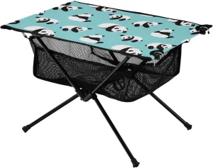 Bolaz Outdoor Folding Portable Picnic Camping Table-Blue Cute Panda Bear Print,Storage Mesh for Camping Gear Accessories, Hiking, Mountaineering, Outdoor Travel