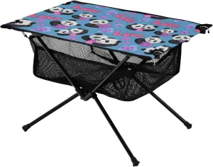 Bolaz Outdoor Folding Portable Picnic Camping Table-Cartoon Panda Bear and Love,Storage Mesh for Camping Gear Accessories, Hiking, Mountaineering, Outdoor Travel