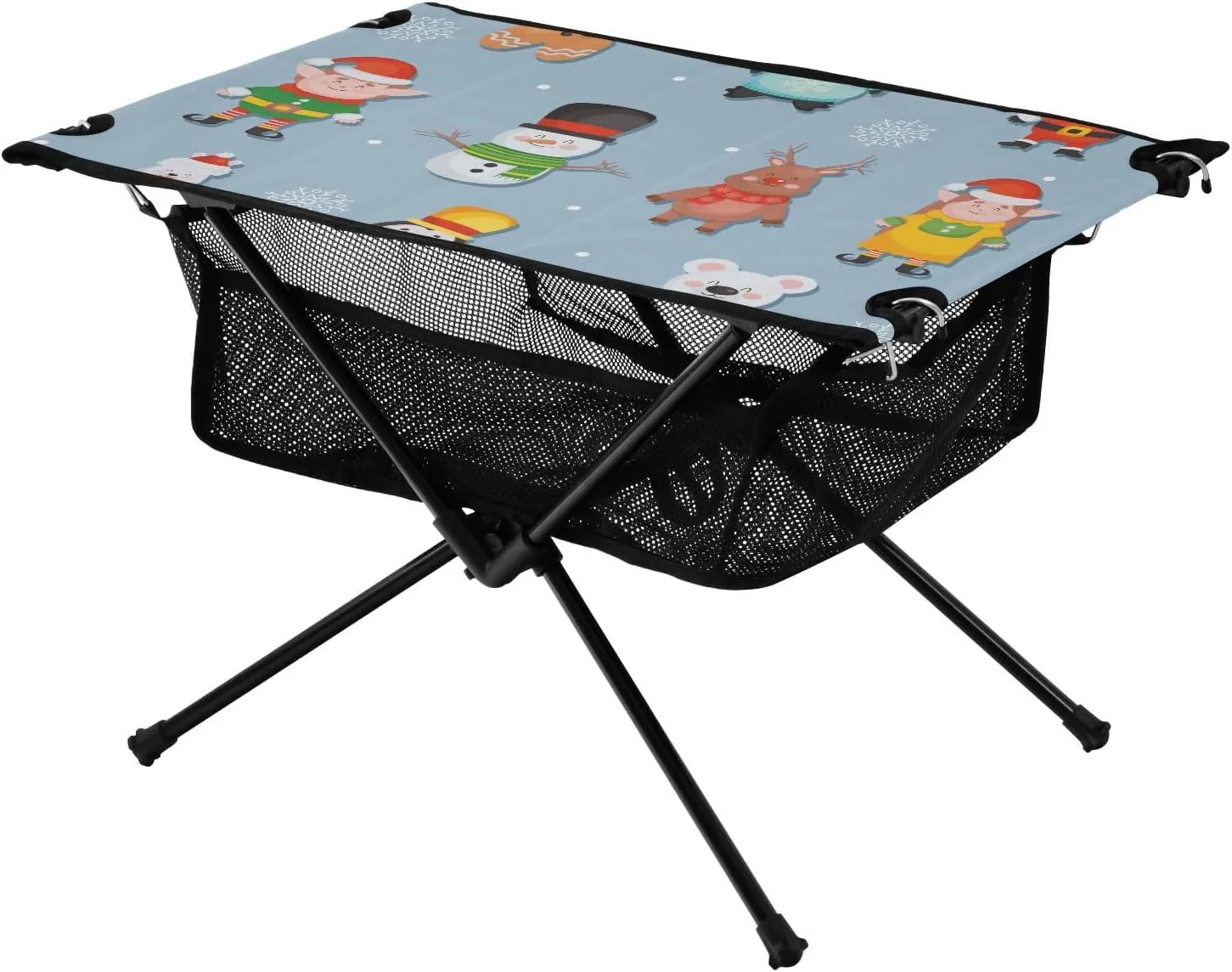 Bolaz Outdoor Folding Portable Picnic Camping Table-Cartoon Santa Bear and Elk,Storage Mesh for Camping Gear Accessories, Hiking, Mountaineering, Outdoor Travel