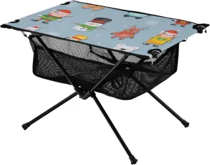 Bolaz Outdoor Folding Portable Picnic Camping Table-Cartoon Santa Bear and Elk,Storage Mesh for Camping Gear Accessories, Hiking, Mountaineering, Outdoor Travel