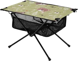 Bolaz Outdoor Folding Portable Picnic Camping Table-Cute Bear on Green,Storage Mesh for Camping Gear Accessories, Hiking, Mountaineering, Outdoor Travel
