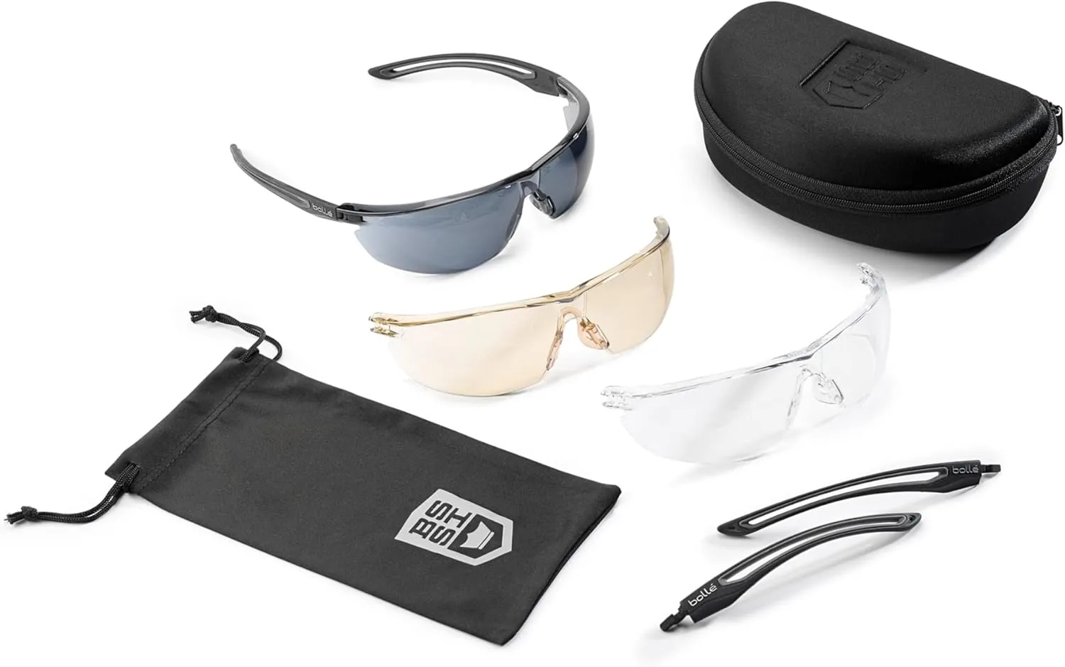 Bollé Safety Standard Issue, GUNFIRE KIT Ballistic Safety Glasses, Eye Protection for Military, Tactical and First Responders with Platinum Anti-Fog Coating, Matte Black Frame