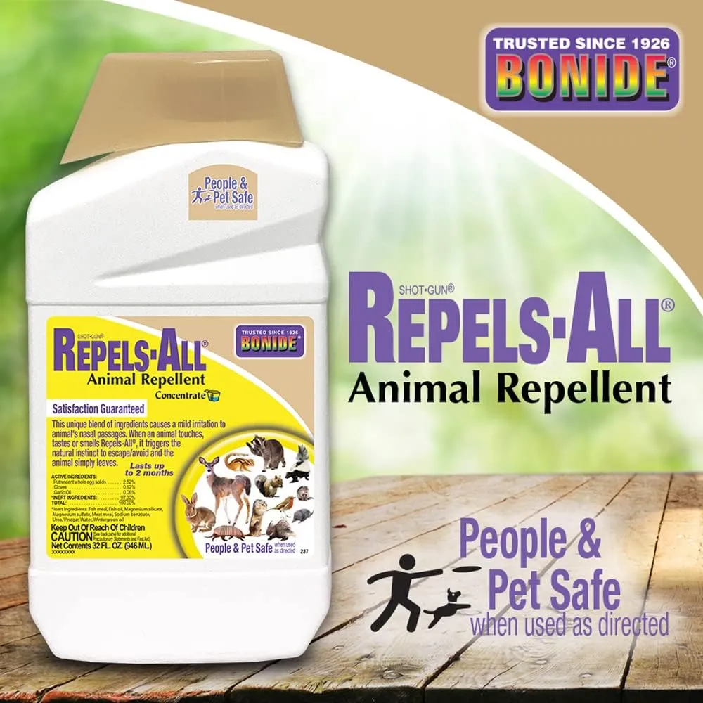 Bonide Repels-All Animal Repellent, 32 oz Concentrate, Long Lasting Outdoor Garden Deer Repellent, People and Pet Safe