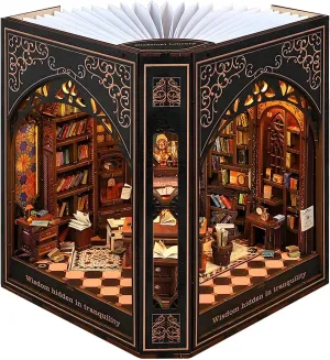 Book Nook Kit with Nightlight – Type-C and Battery Powered DIY Bookshelf Decor, Perfect for Home and Office Gift（Classical Library）