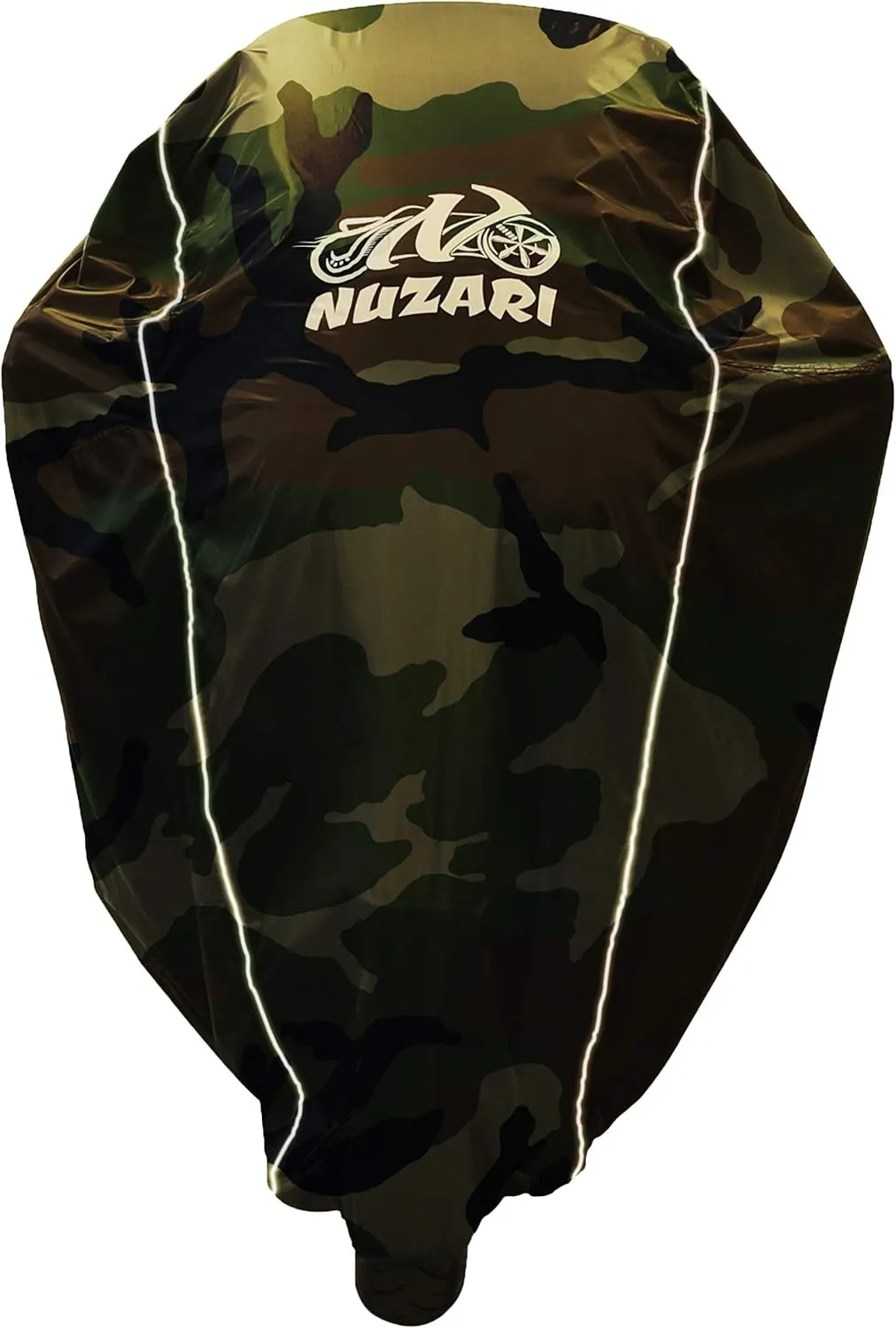Breathable Motorcycle Cover W/Elastic Bottom. Premium Heavy Duty Outdoor Waterproof All Season Polyester W/Soft Screen Shield. Universal Heat Resistant Lockable Fabric (Camouflage, Medium)