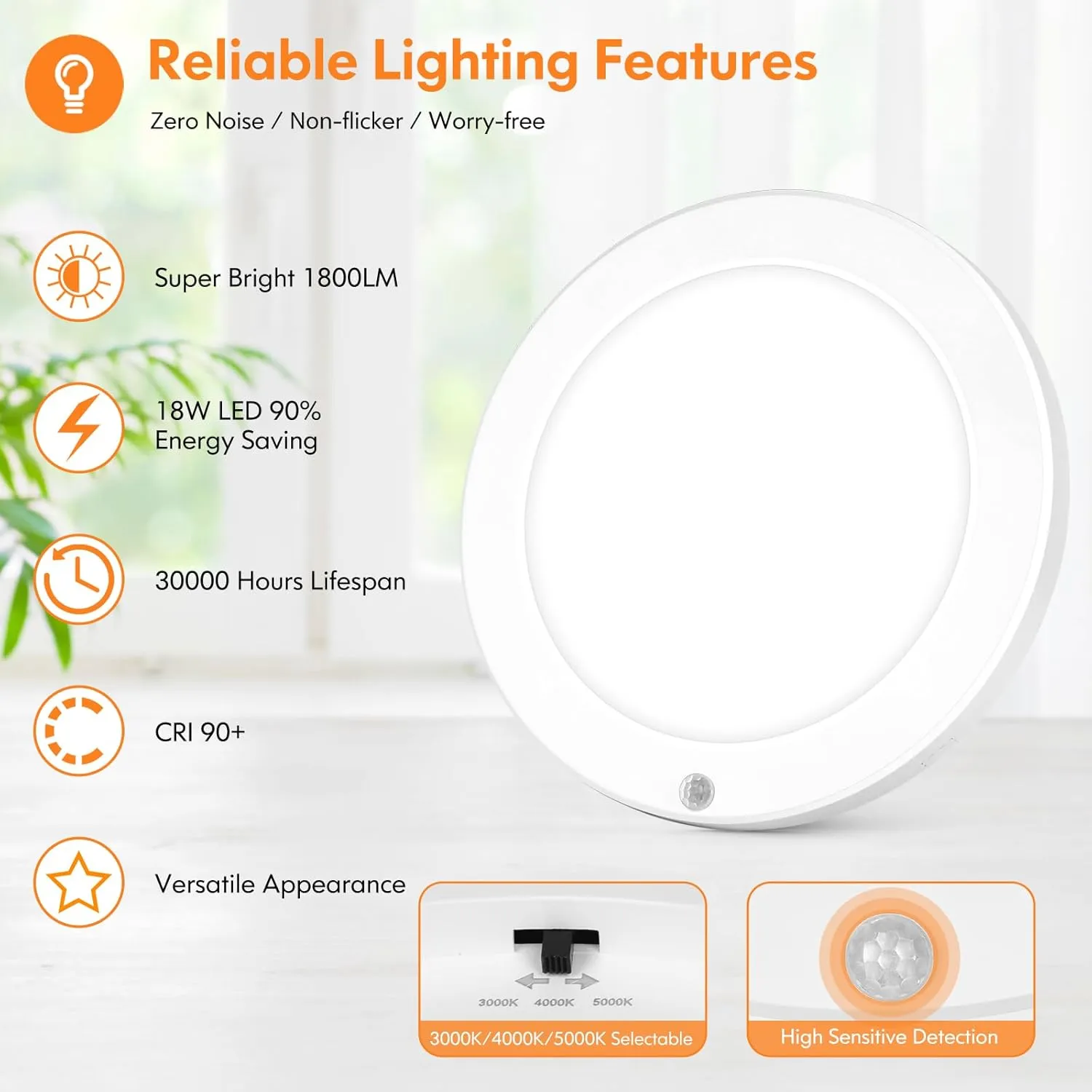 Brightever Motion Sensor Ceiling Lights, 9 Inch Flush Mount LED Ceiling Light Fixtures Wired, 18W 1800LM 3CCT Closet Lights Sensored, Motion Activated Lights Indoor for Hallway, Stairs, Garage, 2-Pack