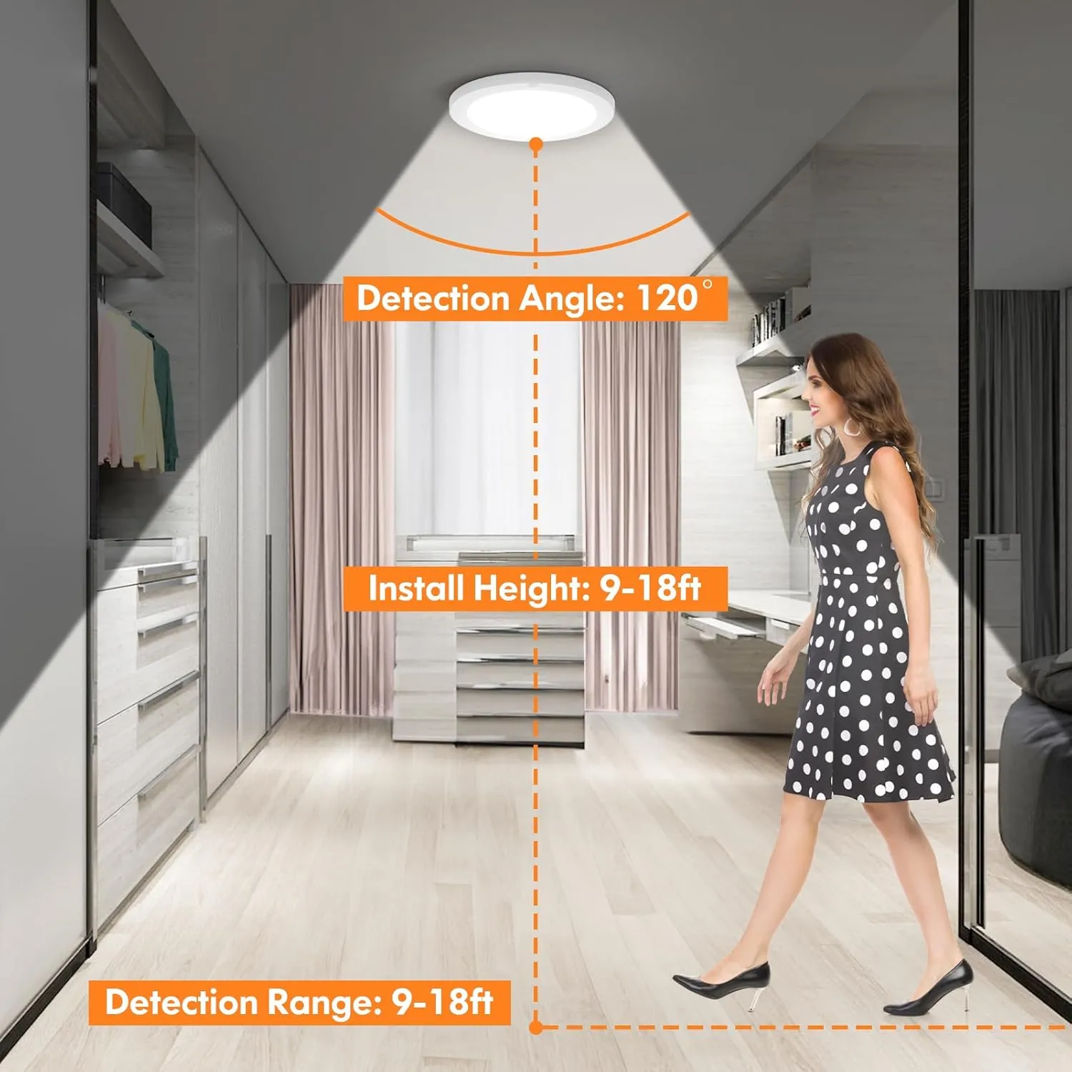 Brightever Motion Sensor Ceiling Lights, 9 Inch Flush Mount LED Ceiling Light Fixtures Wired, 18W 1800LM 3CCT Closet Lights Sensored, Motion Activated Lights Indoor for Hallway, Stairs, Garage, 2-Pack