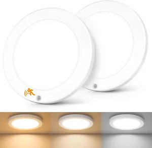 Brightever Motion Sensor Ceiling Lights, 9 Inch Flush Mount LED Ceiling Light Fixtures Wired, 18W 1800LM 3CCT Closet Lights Sensored, Motion Activated Lights Indoor for Hallway, Stairs, Garage, 2-Pack