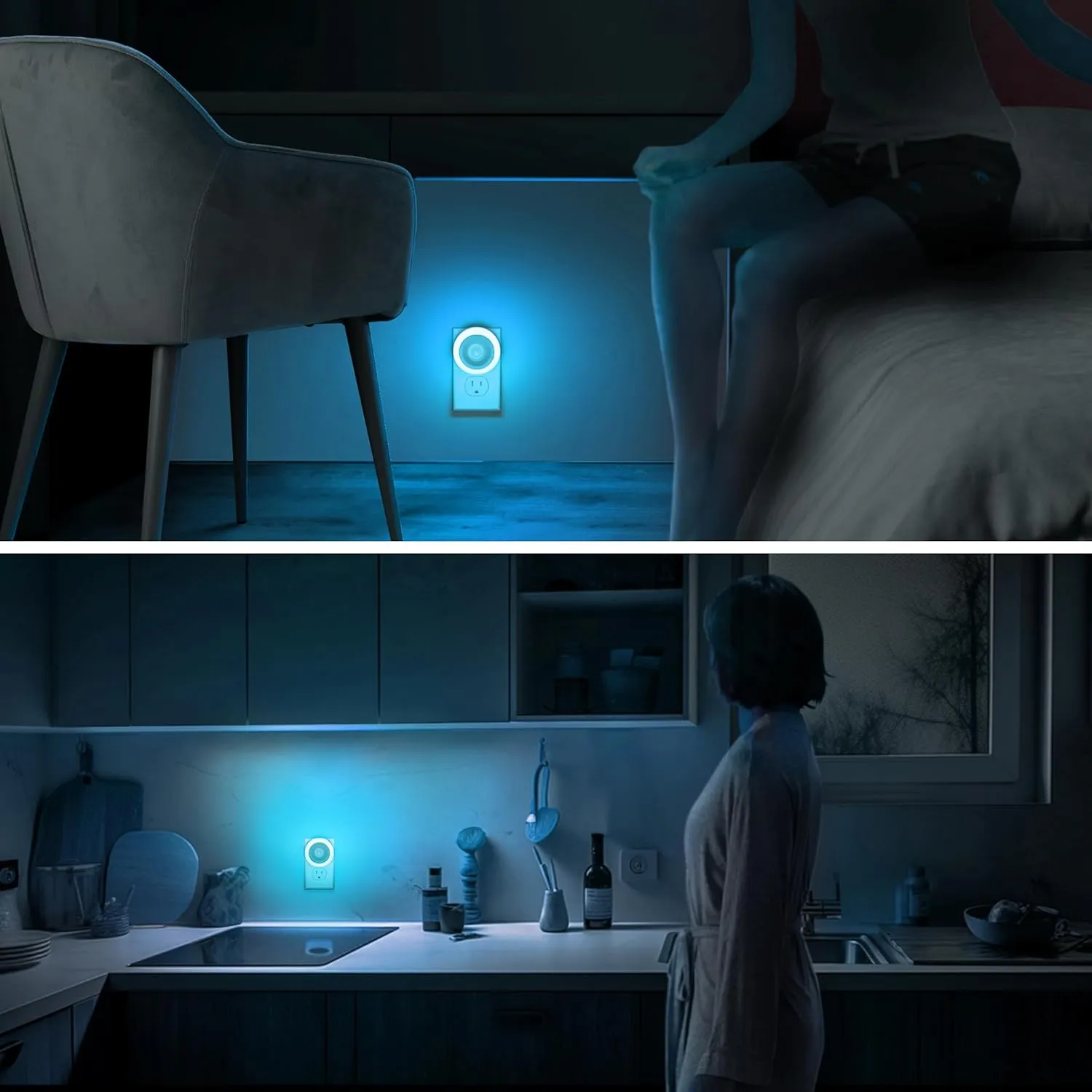 Briignite Motion Sensor Night Light Azure Blue, 2 Pack Night Lights Plug into Wall, Auto On/Off Motion Activation Nightlight, Energy-Saving 0.6W LED Blue Night Light, Ideal for Kids, Bedroom, Bathroom
